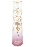 VINTAGE CLEAR GLASS VASE W GILDED FOLIAGE DESIGN