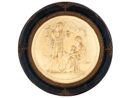 NEOCLASSICAL RELIEF POTTERY WALL PLAQUE IN WOOD FRAME