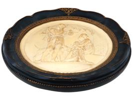 NEOCLASSICAL RELIEF POTTERY WALL PLAQUE IN WOOD FRAME