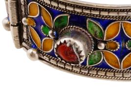 VINTAGE ALGERIAN SILVER AND ENAMEL BANGLE BRACELET