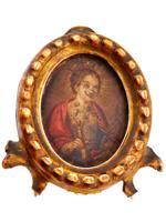 ANTIQUE EUROPEAN MINIATURE PAINTING  ST CATHERINE