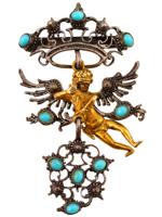 ANTIQUE AUSTRO HUNGARIAN SILVER TURQUOISE BROOCH