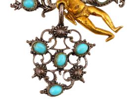 ANTIQUE AUSTRO HUNGARIAN SILVER TURQUOISE BROOCH