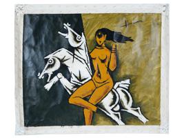 INDIAN ACRYLIC PAINTING ATTR MAQBOOL F HUSAIN W COA