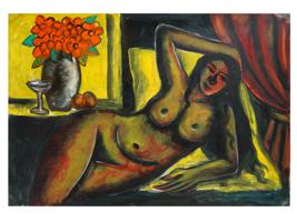 ATTR TO KH ARA INDIAN FEMALE NUDE OIL PAINTING