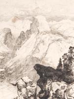 AMERICAN LANDSCAPE ETCHING BY THOMAS MORAN HALF DOME