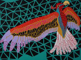 JAPANESE BIRD ACRYLIC PAINTING AFTER YAYOI KUSAMA