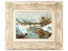 VINTAGE OIL ON BOARD WINTER LANDSCAPE PAINTING