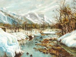 VINTAGE OIL ON BOARD WINTER LANDSCAPE PAINTING