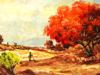 VINTAGE AMERICAN OIL ON BOARD LANDSCAPE PAINTING PIC-1