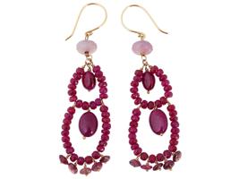 VINTAGE GOLD AND RAW RUBY LADIES DROP EARRINGS