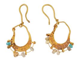 ANCIENT ROMAN EMPIRE GOLD GLASS BEAD EARRINGS