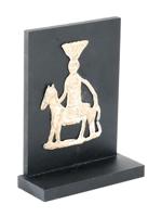 ANCIENT GOD ON HORSE PATINATED METAL PLAQUE STAND