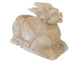 ANCIENT HAND CARVED MARBLE BULL FIGURE C 1000 BCE