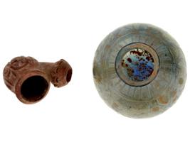 ANCIENT OTTOMAN ISLAMIC GLASS VASE AND TERRACOTTA PIPE