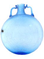 ANCIENT ISLAMIC CARVED GLASS FLASK WITH ORNAMENT