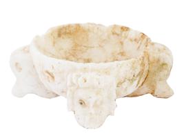 ANCIENT ROMAN MARBLE MORTAR W ANIMAL HUMAN HEADS