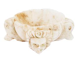 ANCIENT ROMAN MARBLE MORTAR W ANIMAL HUMAN HEADS