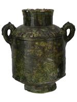 ANTIQUE OTTOMAN PERIOD GREEN GLAZED JAR WITH HANDLES