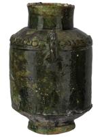 ANTIQUE OTTOMAN PERIOD GREEN GLAZED JAR WITH HANDLES