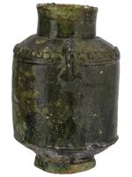 ANTIQUE OTTOMAN PERIOD GREEN GLAZED JAR WITH HANDLES