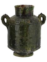 ANTIQUE OTTOMAN PERIOD GREEN GLAZED JAR WITH HANDLES