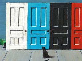 ATTR TO GERTRUDE ABERCROMBIE CATS DOORS OIL PAINTING