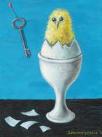 ATTR TO GERTRUDE ABERCROMBIE CHICKEN OIL PAINTING