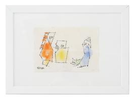 ATTR TO LYONEL FEININGER CUBIST MIXED MEDIA PAINTING