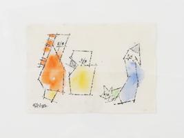 ATTR TO LYONEL FEININGER CUBIST MIXED MEDIA PAINTING