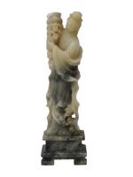 CHINESE CARVED SOAPSTONE FIGURINE OF WOMAN WITH VASE