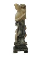 CHINESE CARVED SOAPSTONE FIGURINE OF WOMAN WITH VASE