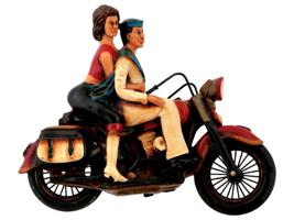 VINTAGE RESIN SCULPTURE MAN AND WOMAN ON A MOTORCYCLE