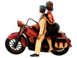 VINTAGE RESIN SCULPTURE MAN AND WOMAN ON A MOTORCYCLE