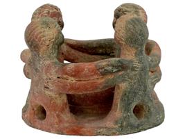 PRE COLUMBIAN TERRACOTTA CANDLE HOLDER FOUR FIGURES