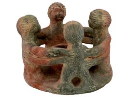 PRE COLUMBIAN TERRACOTTA CANDLE HOLDER FOUR FIGURES