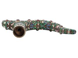 LARGE RUSSIAN GEMSTONE SILVER ENAMEL CANE HANDLE