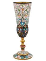 LARGE RUSSIAN SILVER SHADED CLOISONNE ENAMEL GOBLET