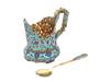 RUSSIAN SILVER ENAMEL TEA GLASS HOLDER WITH SPOON PIC-0