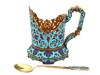 RUSSIAN SILVER ENAMEL TEA GLASS HOLDER WITH SPOON PIC-1