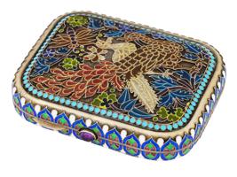 RUSSIAN SILVER PLIQUE A JOUR ENAMEL CIGARETTE CASE