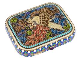 RUSSIAN SILVER PLIQUE A JOUR ENAMEL CIGARETTE CASE