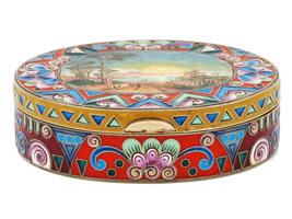 RUSSIAN GILT SILVER CLOISONNE ENAMEL TRINKET BOX