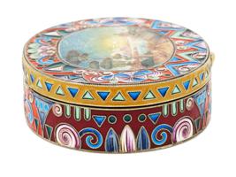 RUSSIAN GILT SILVER CLOISONNE ENAMEL TRINKET BOX