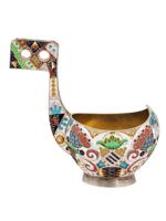 RUSSIAN GILT SILVER CLOISONNE ENAMEL KOVSH