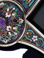 RUSSIAN SILVER CLOISONNE ENAMEL GEMSTONE PHOTO FRAME