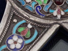 RUSSIAN SILVER CLOISONNE ENAMEL GEMSTONE PHOTO FRAME