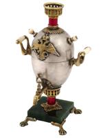 RUSSIAN 88 SILVER JADE ENAMEL SAMOVAR EASTER EGG CASE