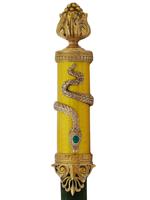 RUSSIAN GILT SILVER GUILLOCHE W EMERALD LETTER OPENER