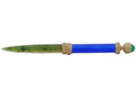 RUSSIAN JADE AND SILVER ENAMEL LETTER PAGE OPENER